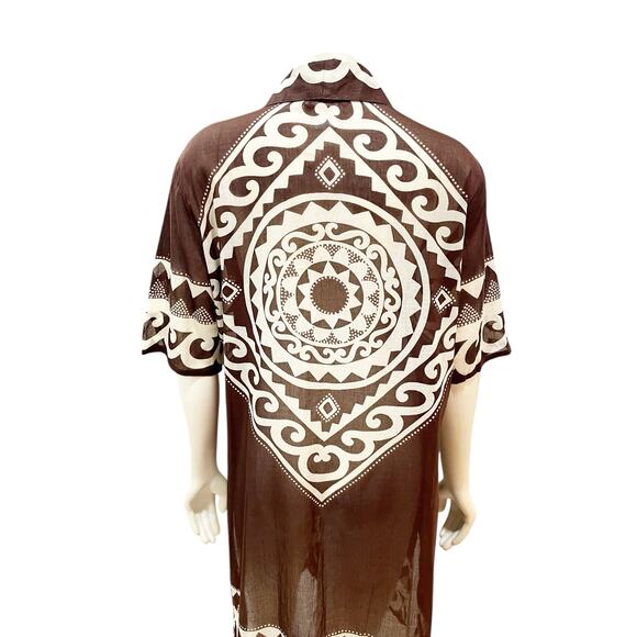 Gottex Brown White Cotton Button Down Swim Coverup Medium - Picture 3 of 9